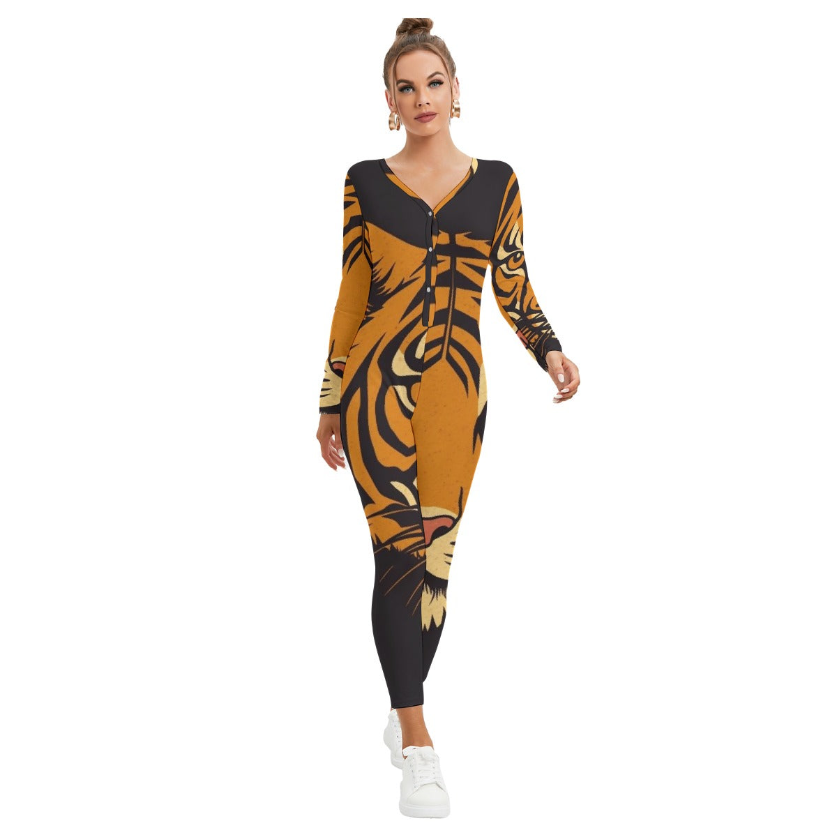 All-Over Print Women's Plunging Neck Jumpsuit