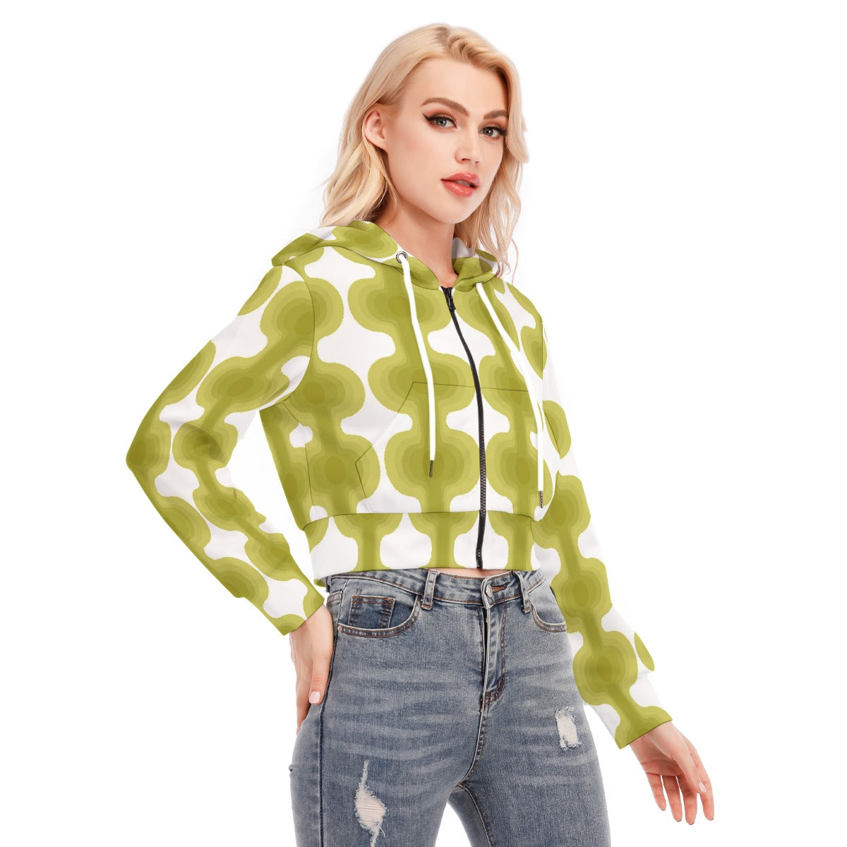 All-Over Print Women's Crop Top Hoodie With Zipper Closure