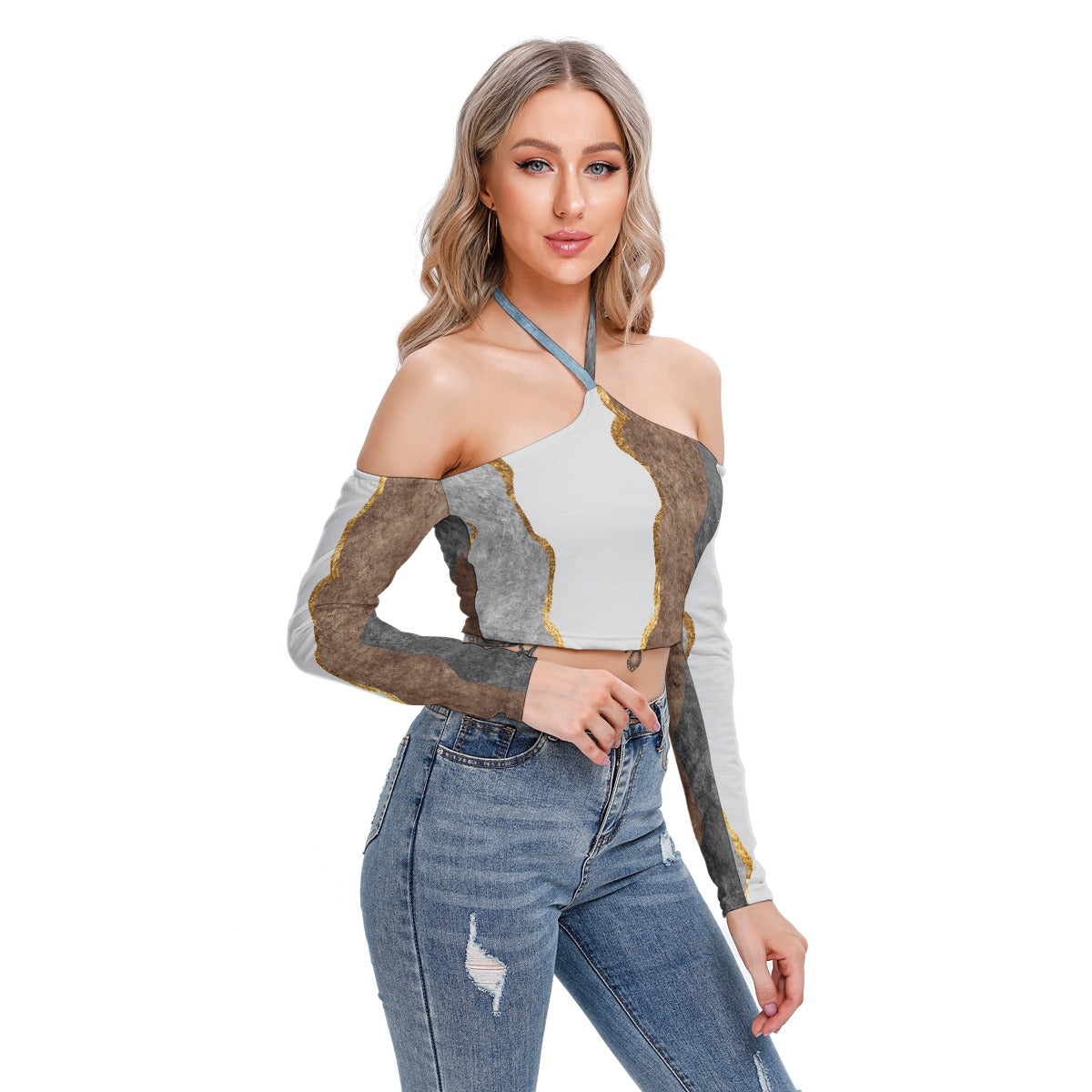 All-Over Print Women's Halter Lace-up Top