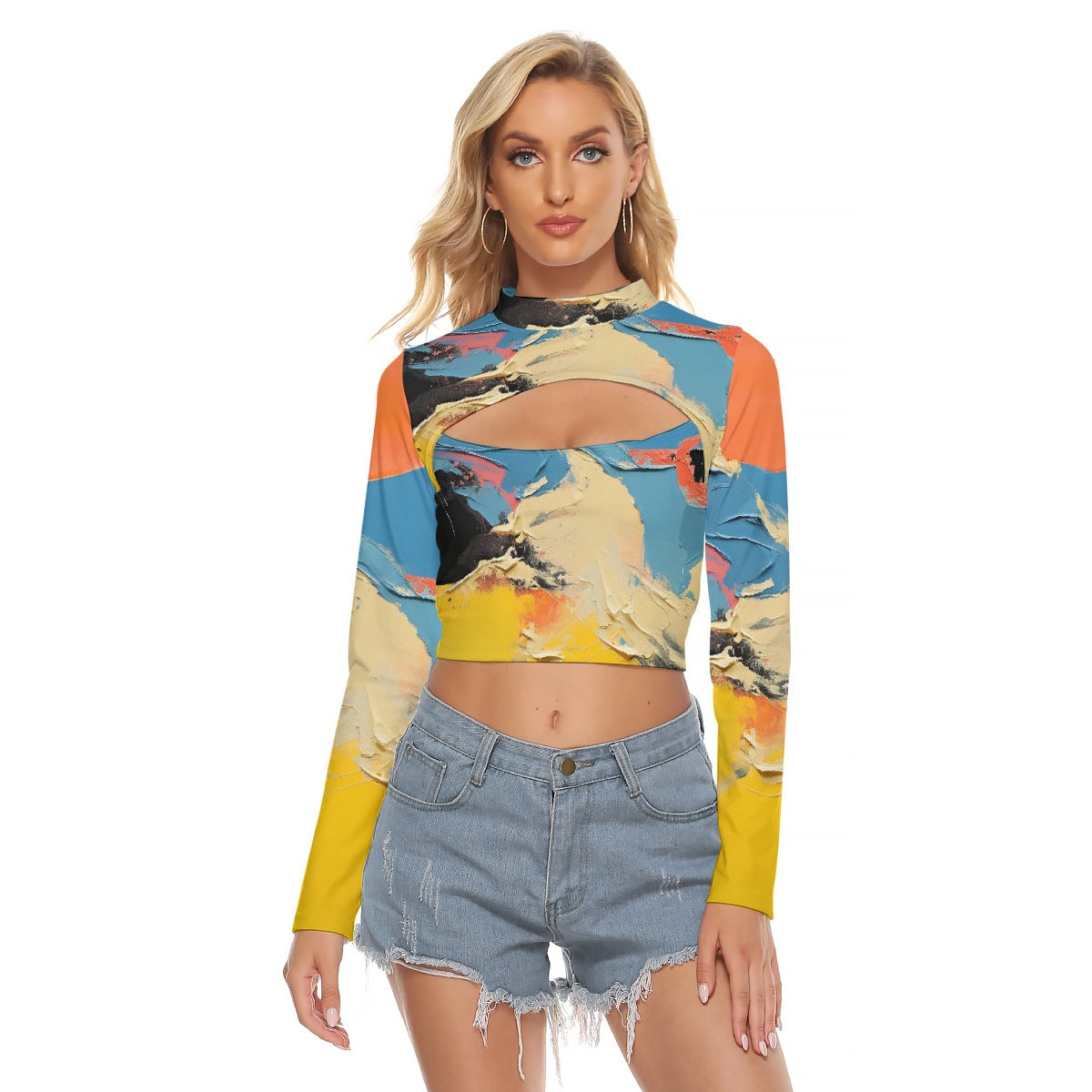 All-Over Print Women's Hollow Chest Keyhole Tight Crop Top