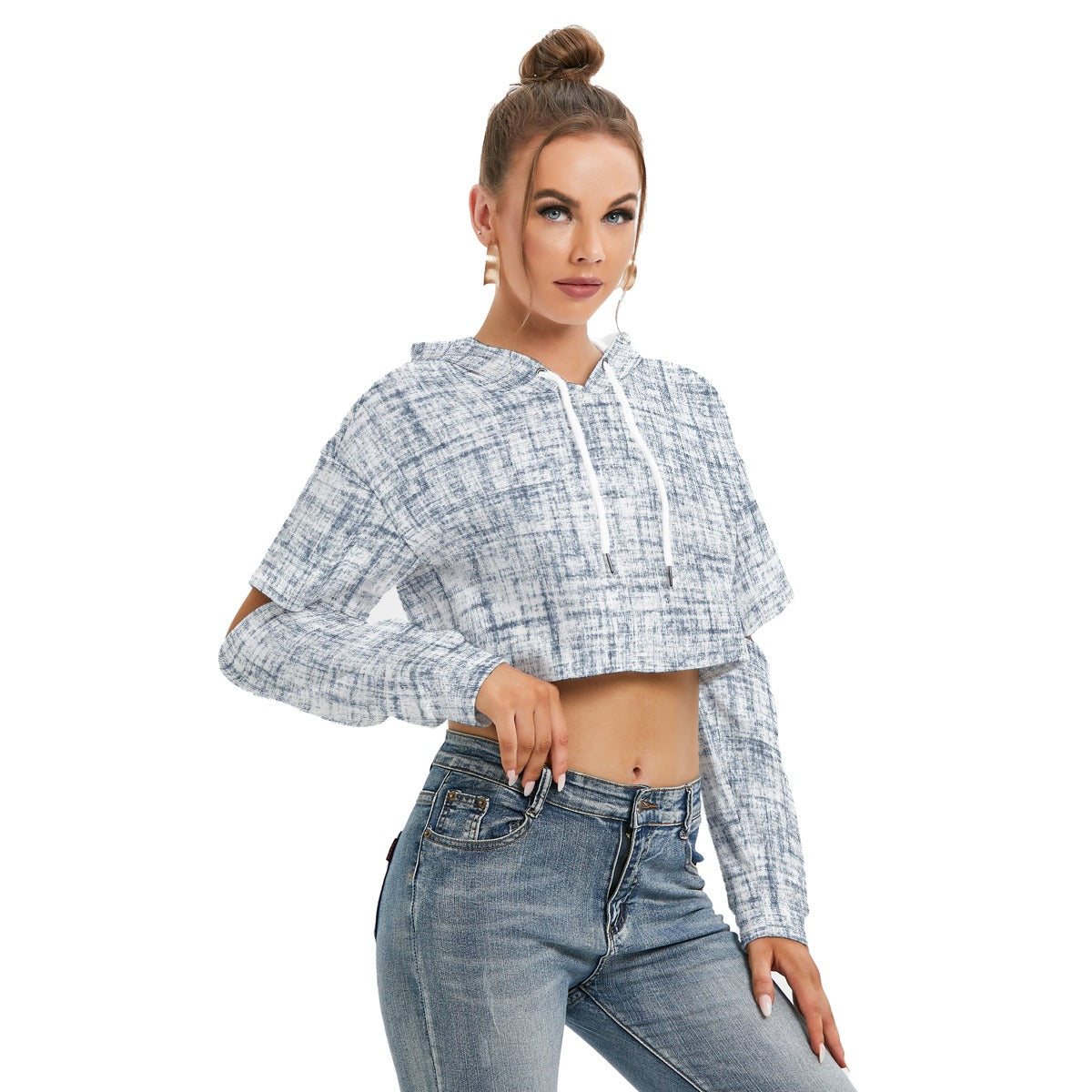 All-Over Print Women's Heavy Fleece Hoodie With Hollow Out Sleeve