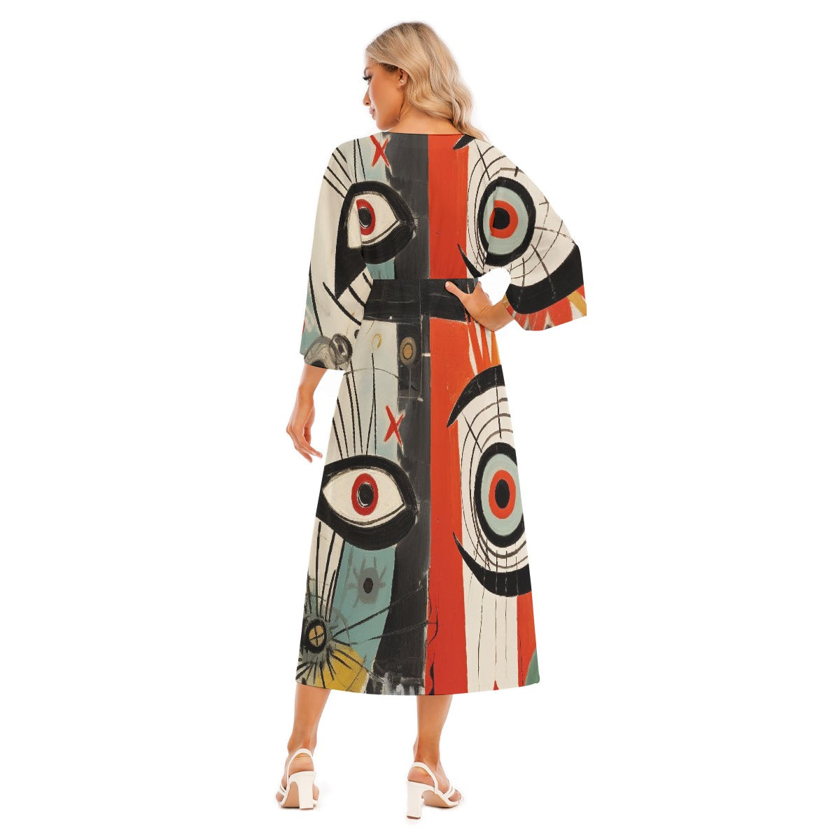 All-Over Print Women's Mid-Sleeve Long Dress