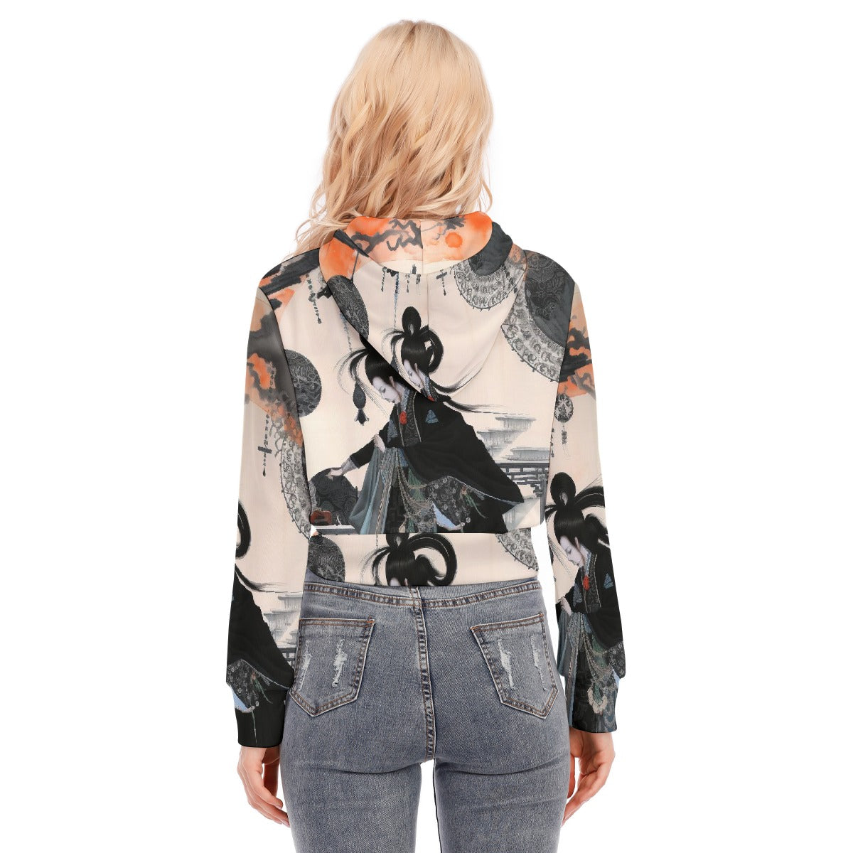 All-Over Print Women's Crop Top Hoodie With Zipper Closure