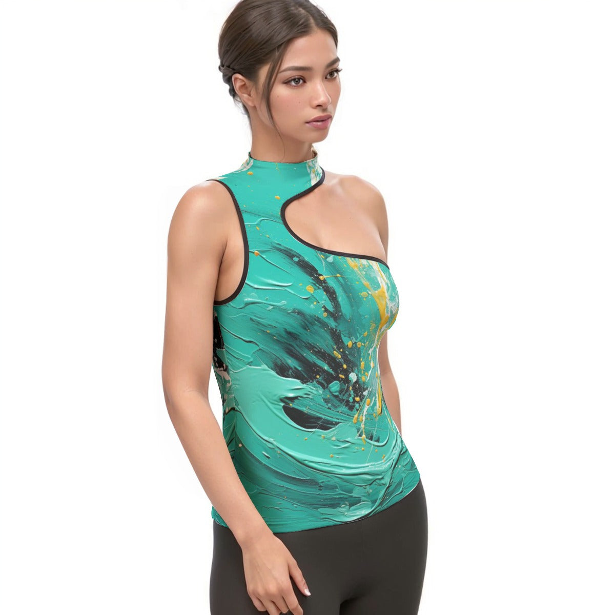 All-Over Print Women's Halter Sleeveless Asymmetrical Tank Top