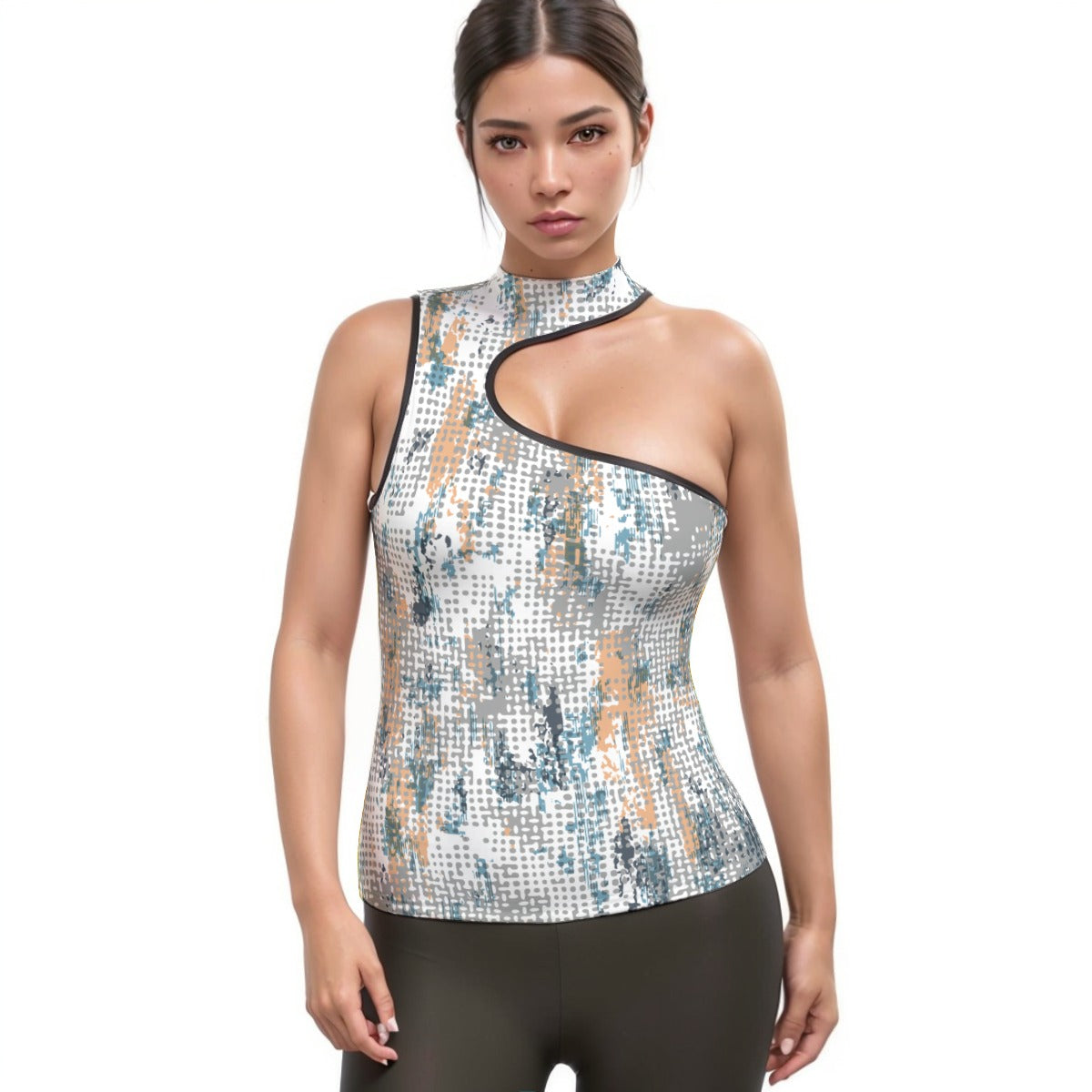 All-Over Print Women's Halter Sleeveless Asymmetrical Tank Top
