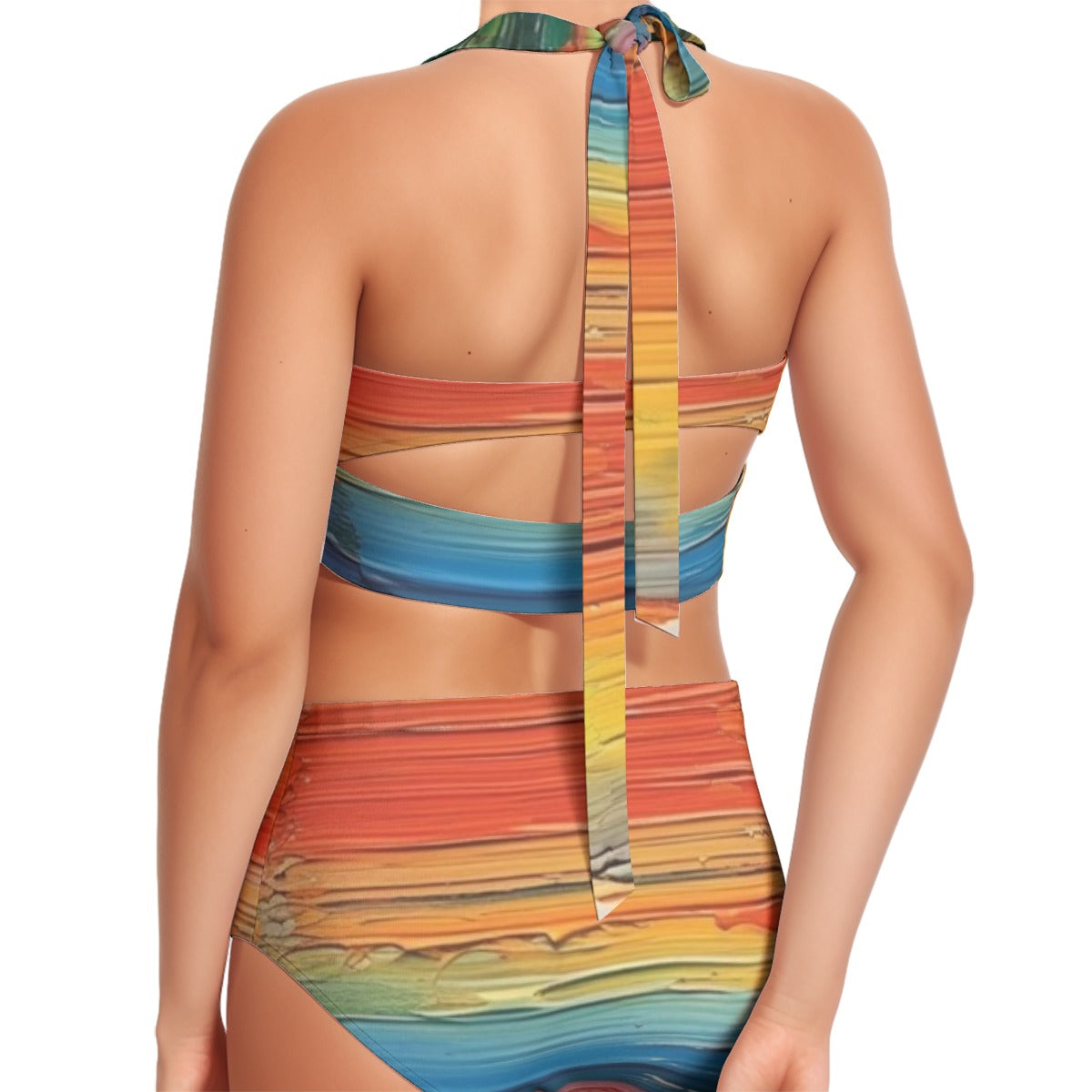 All-Over Print Women's Swimsuit Set With Halter