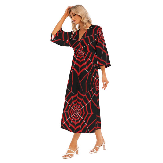 All-Over Print Women's Mid-Sleeve Long Dress