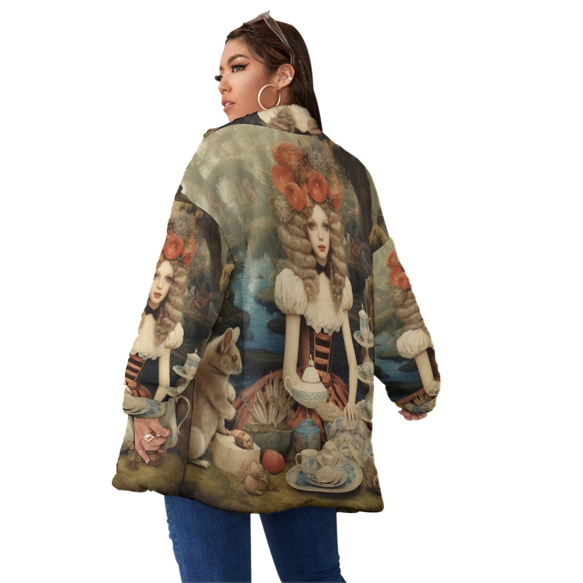 All-Over Print Unisex Borg Fleece Stand-up Collar Coat With Zipper Closure(Plus Size)