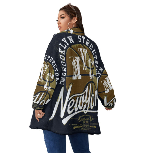 All-Over Print Unisex Borg Fleece Stand-up Collar Coat With Zipper Closure(Plus Size)