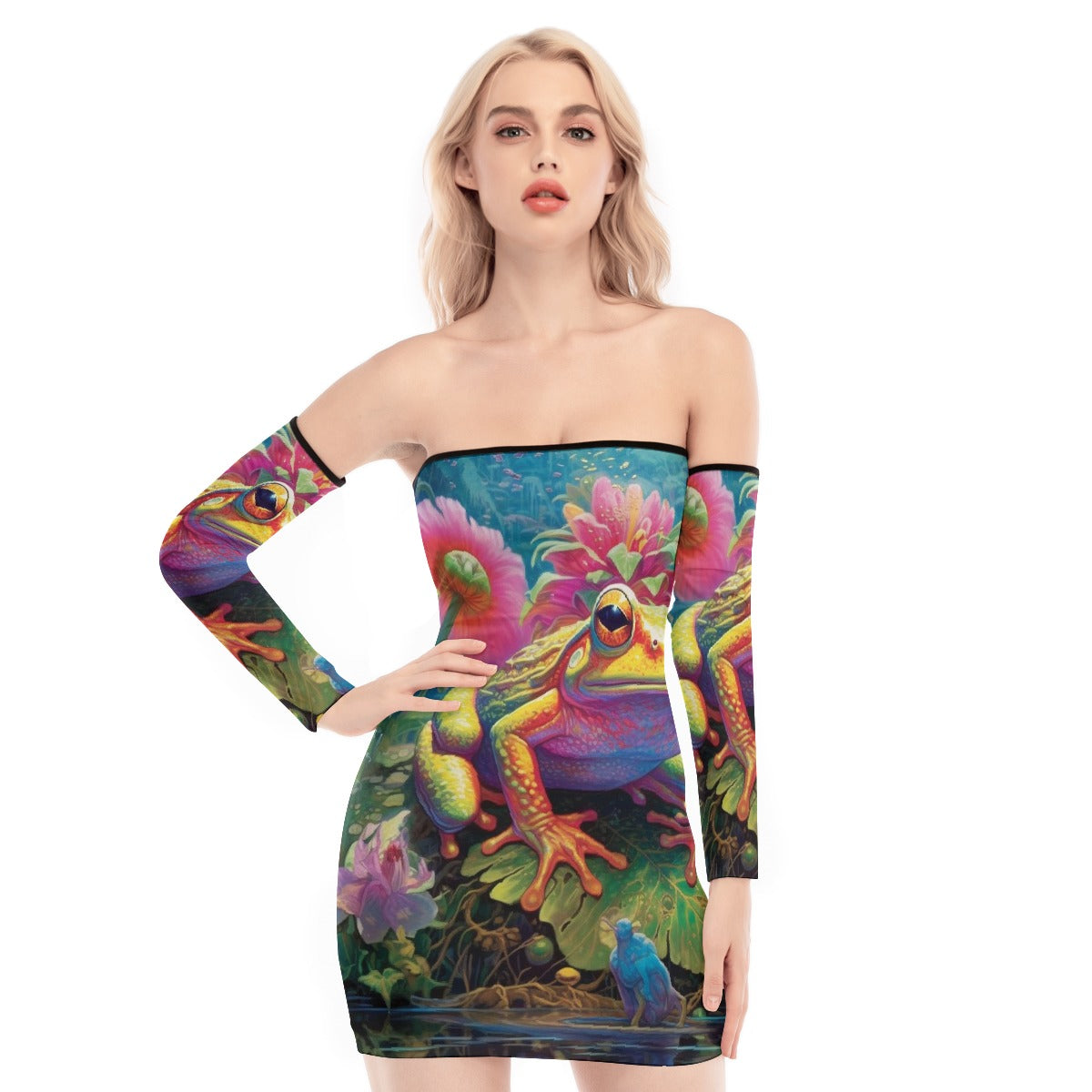 All-Over Print Women's Off-shoulder Back Lace-up Dress