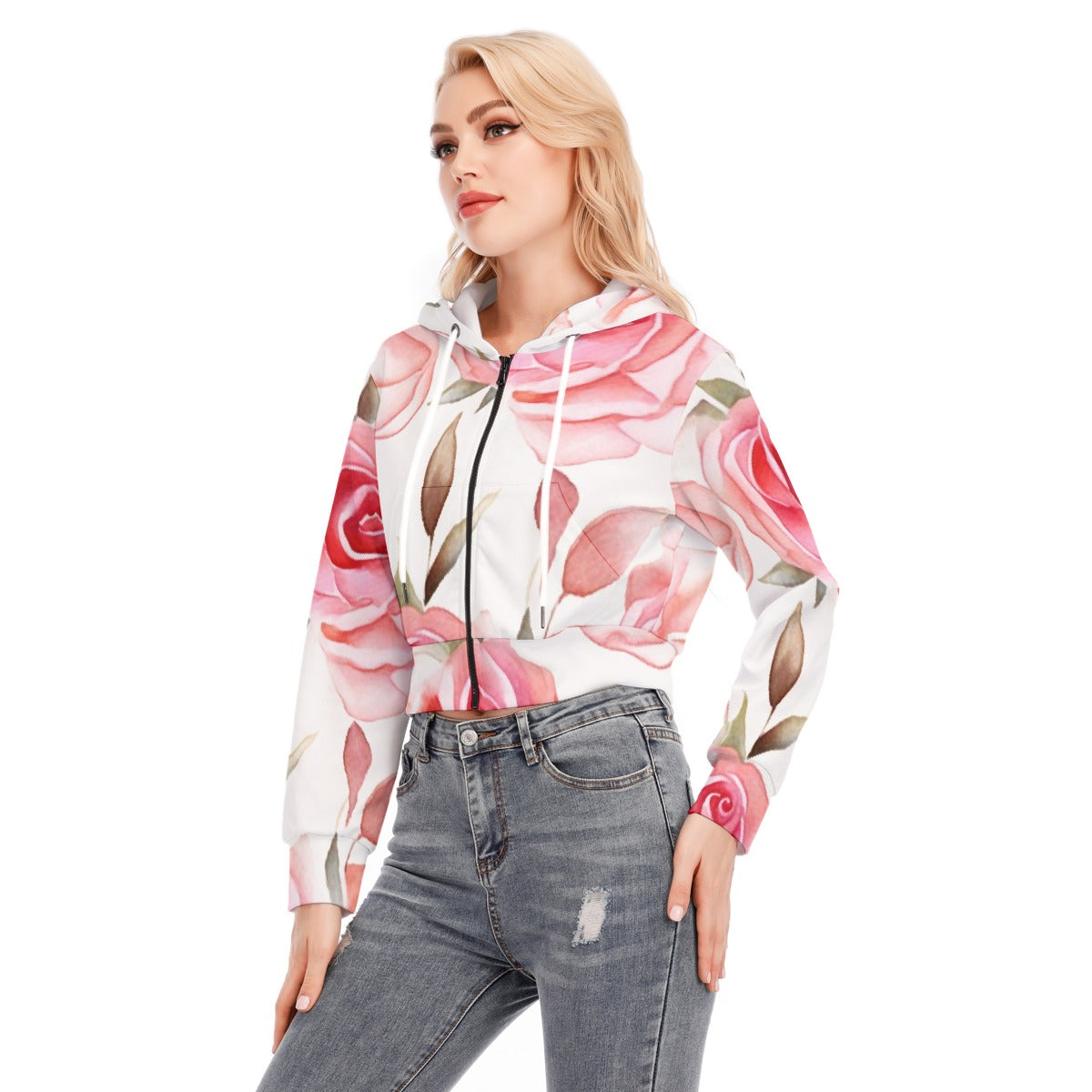 All-Over Print Women's Crop Top Hoodie With Zipper Closure