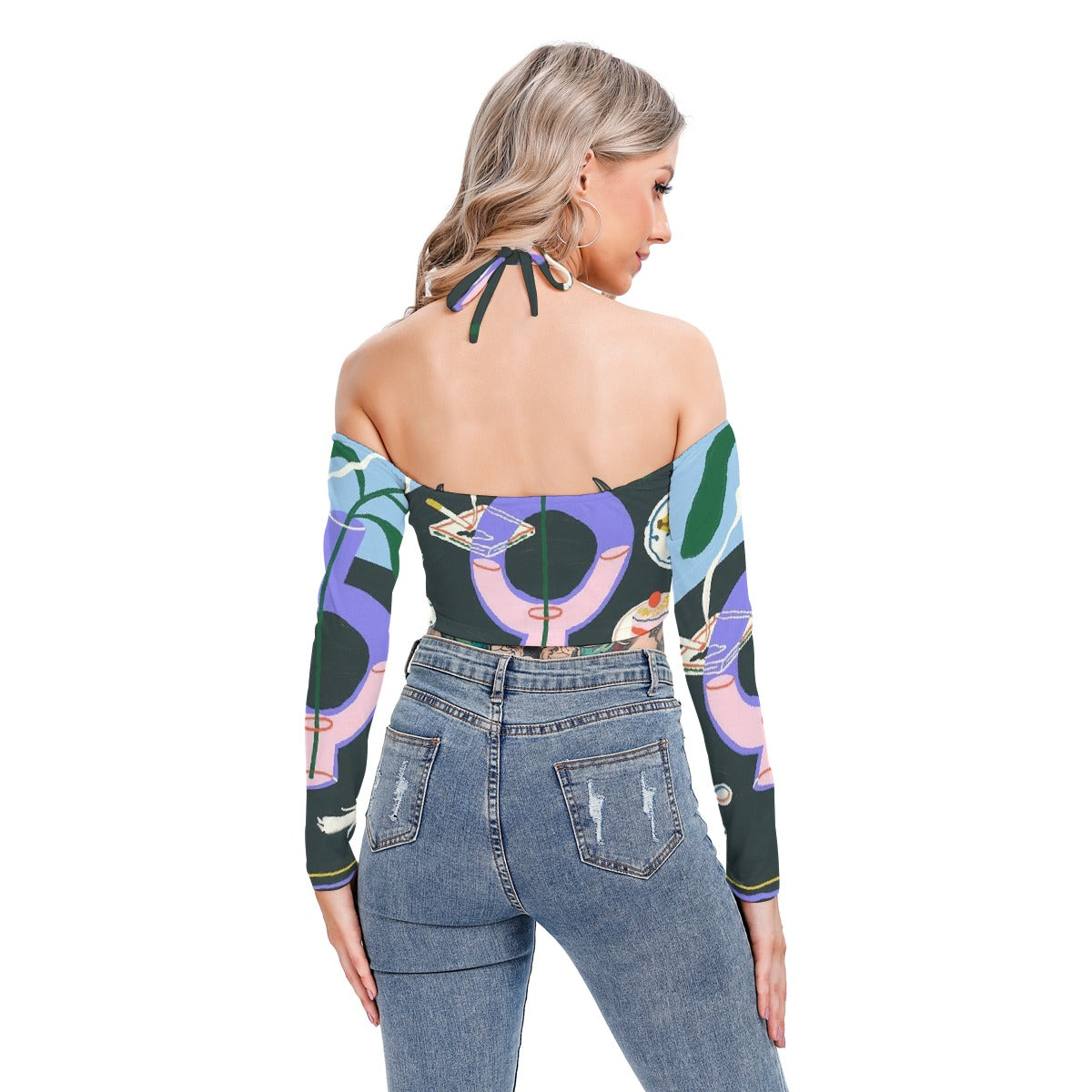 All-Over Print Women's Halter Lace-up Top