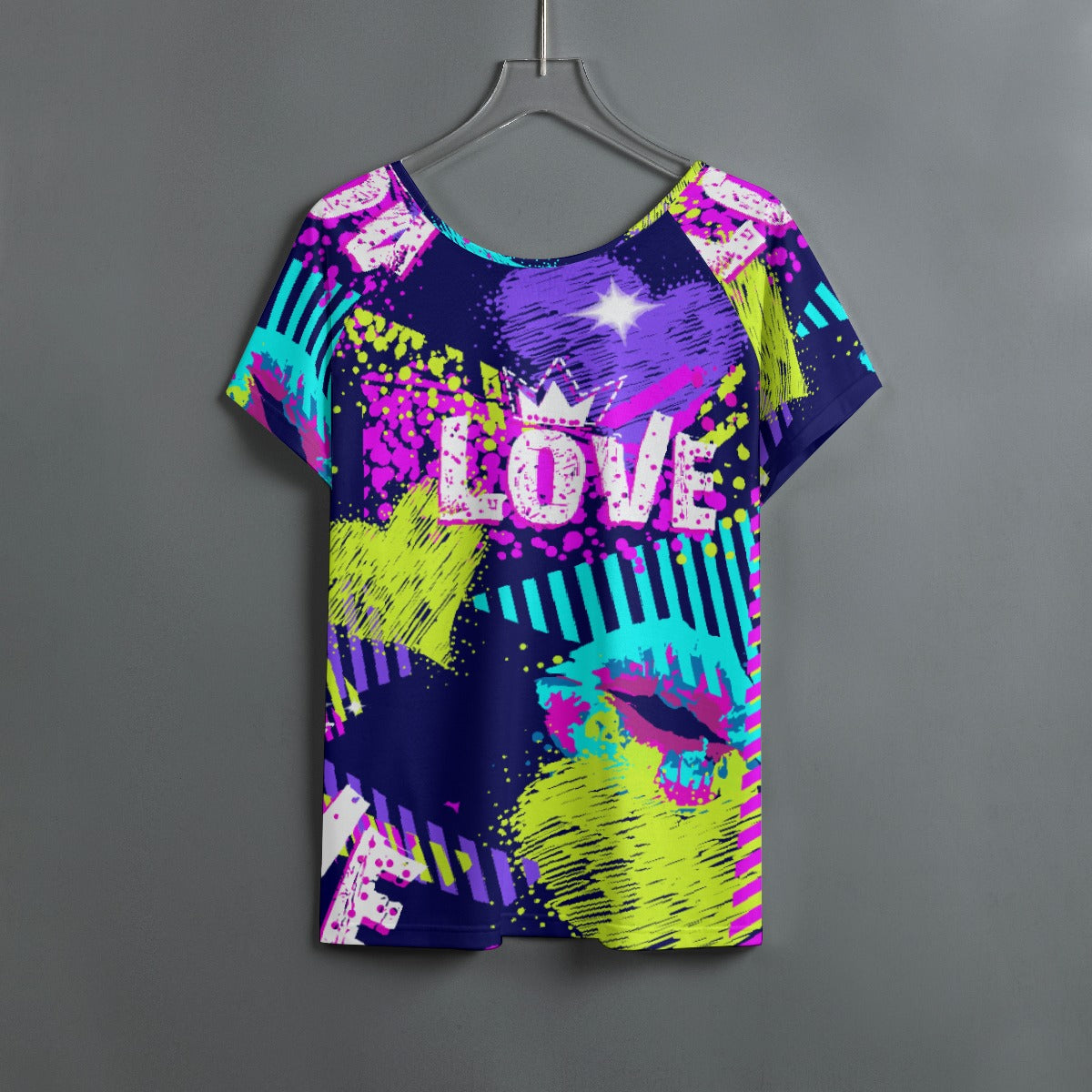 All-Over Print Women's Round Neck T-shirt With Raglan Sleeve