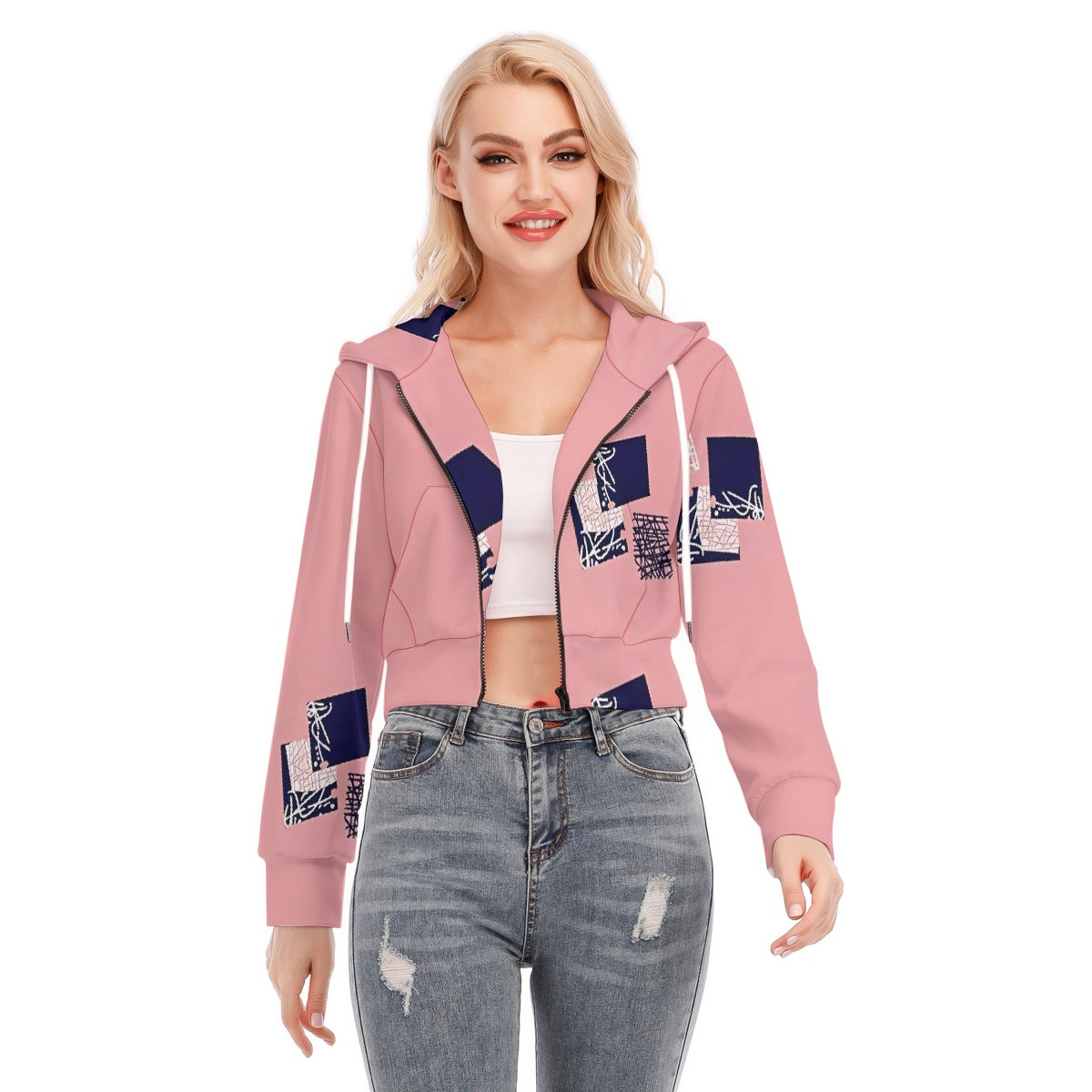 All-Over Print Women's Crop Top Hoodie With Zipper Closure