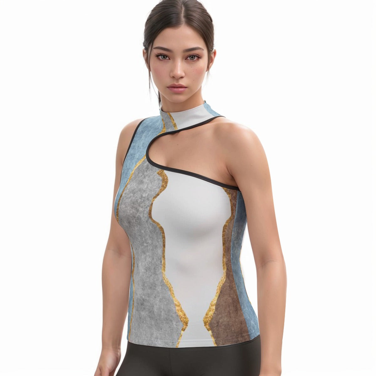All-Over Print Women's Halter Sleeveless Asymmetrical Tank Top
