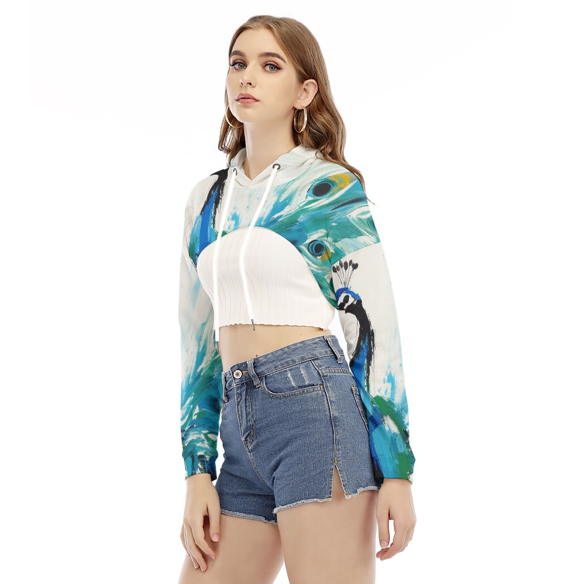 All-Over Print Women's Smock Short Hoodie With Long Sleeve