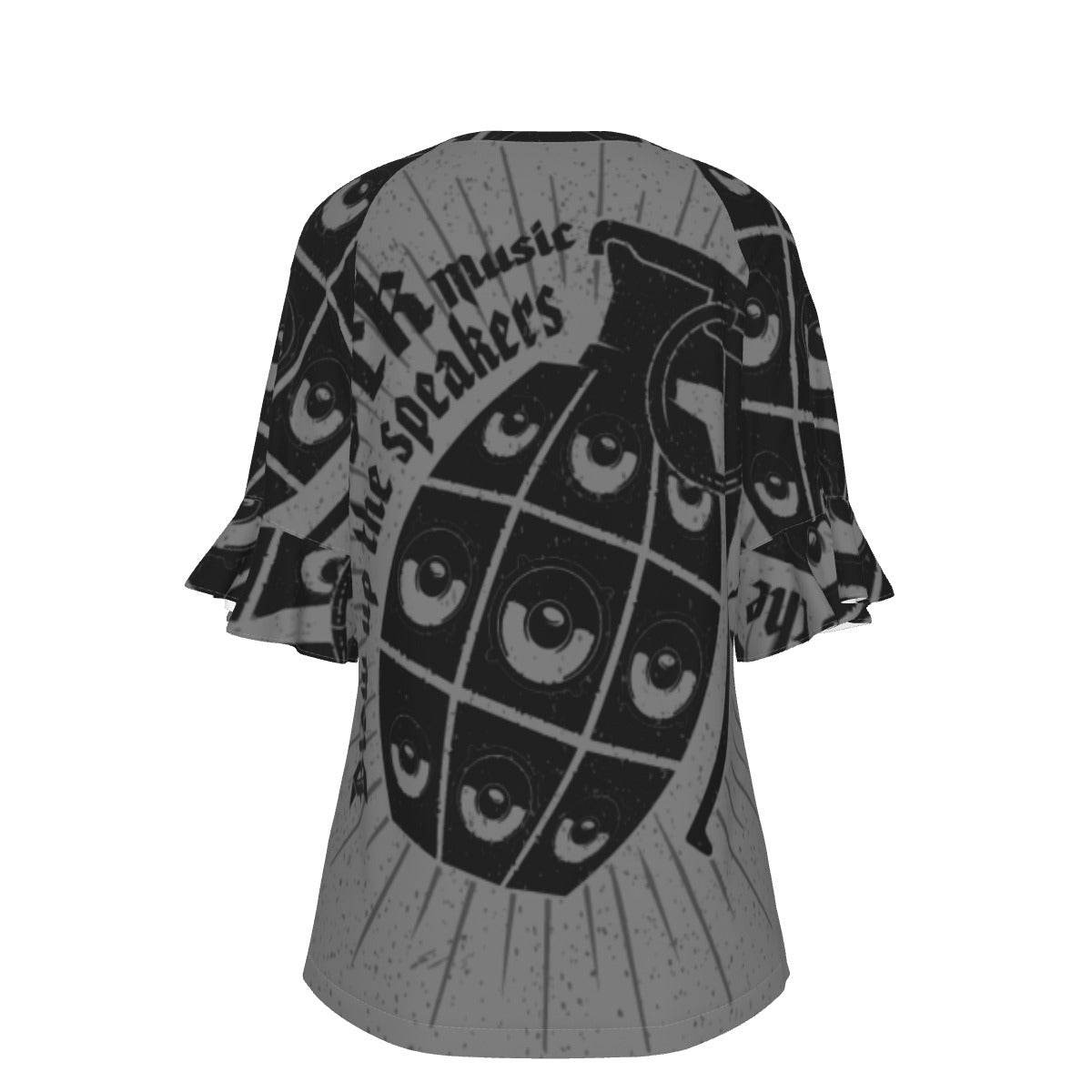 All-Over Print V-neck Women's T-shirt With Bell Sleeve