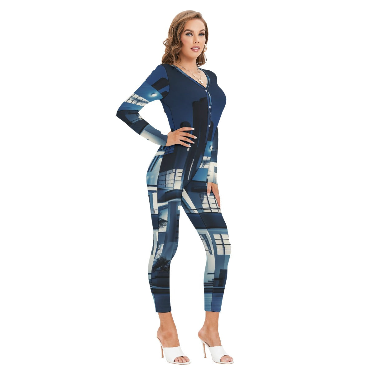All-Over Print Women's Plunging Neck Jumpsuit