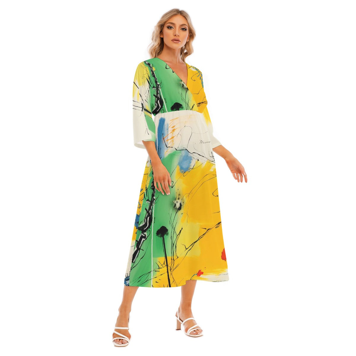 All-Over Print Women's Mid-Sleeve Long Dress