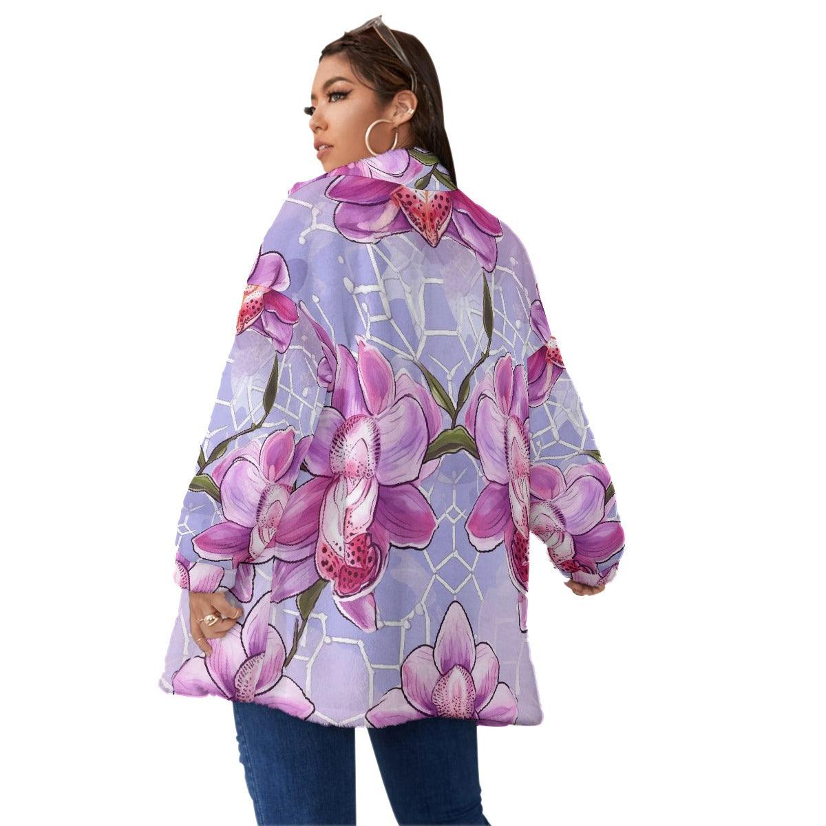 All-Over Print Unisex Borg Fleece Stand-up Collar Coat With Zipper Closure(Plus Size)