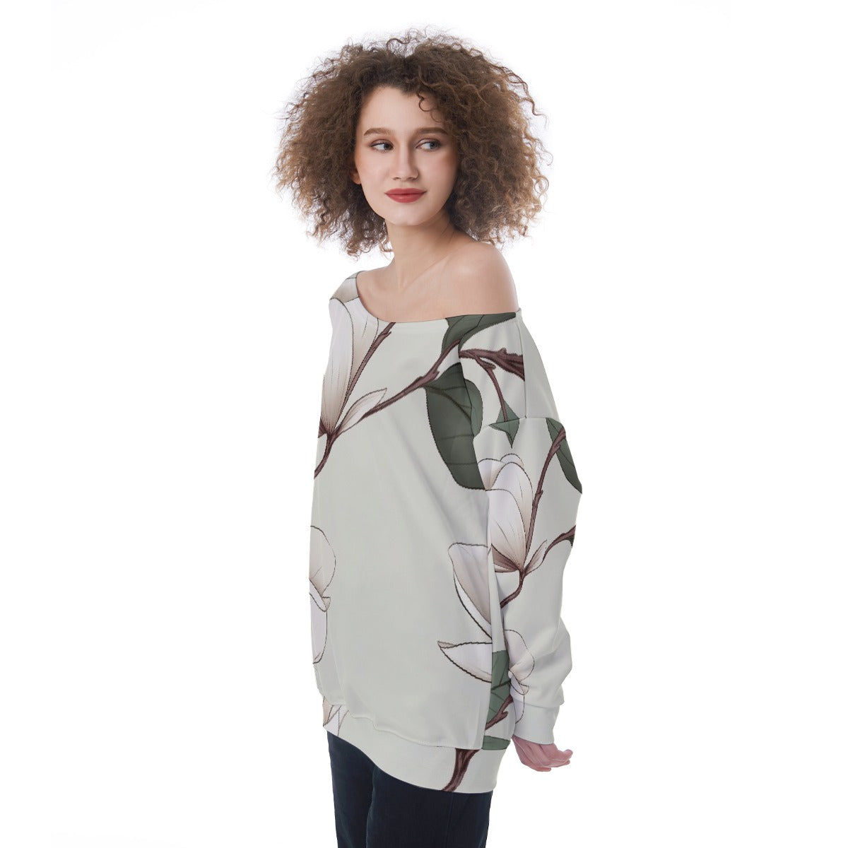 All-Over Print Oversized Women's Off-Shoulder Sweatshirt