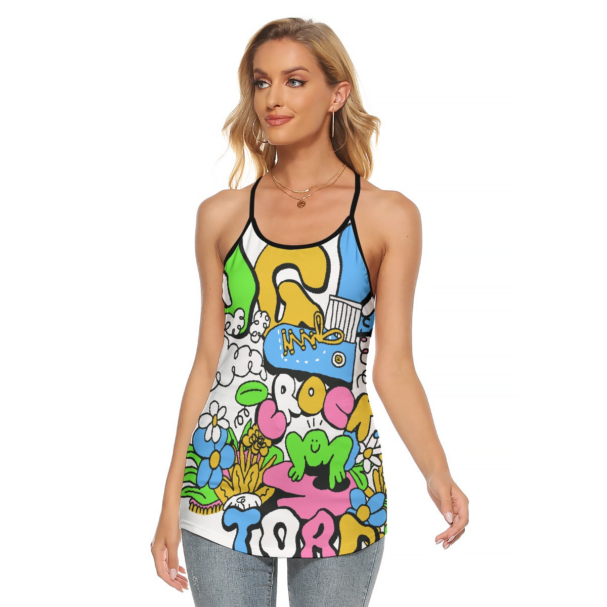 All-Over Print Women's Criss-Cross Open Back Tank Top