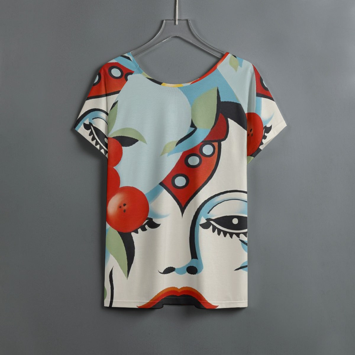 All-Over Print Women's Round Neck T-shirt With Raglan Sleeve