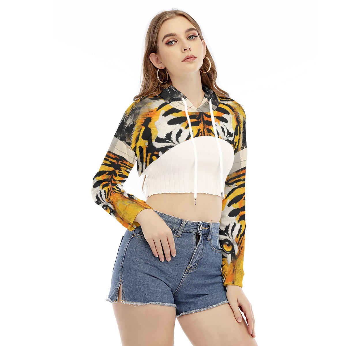 All-Over Print Women's Smock Short Hoodie With Long Sleeve