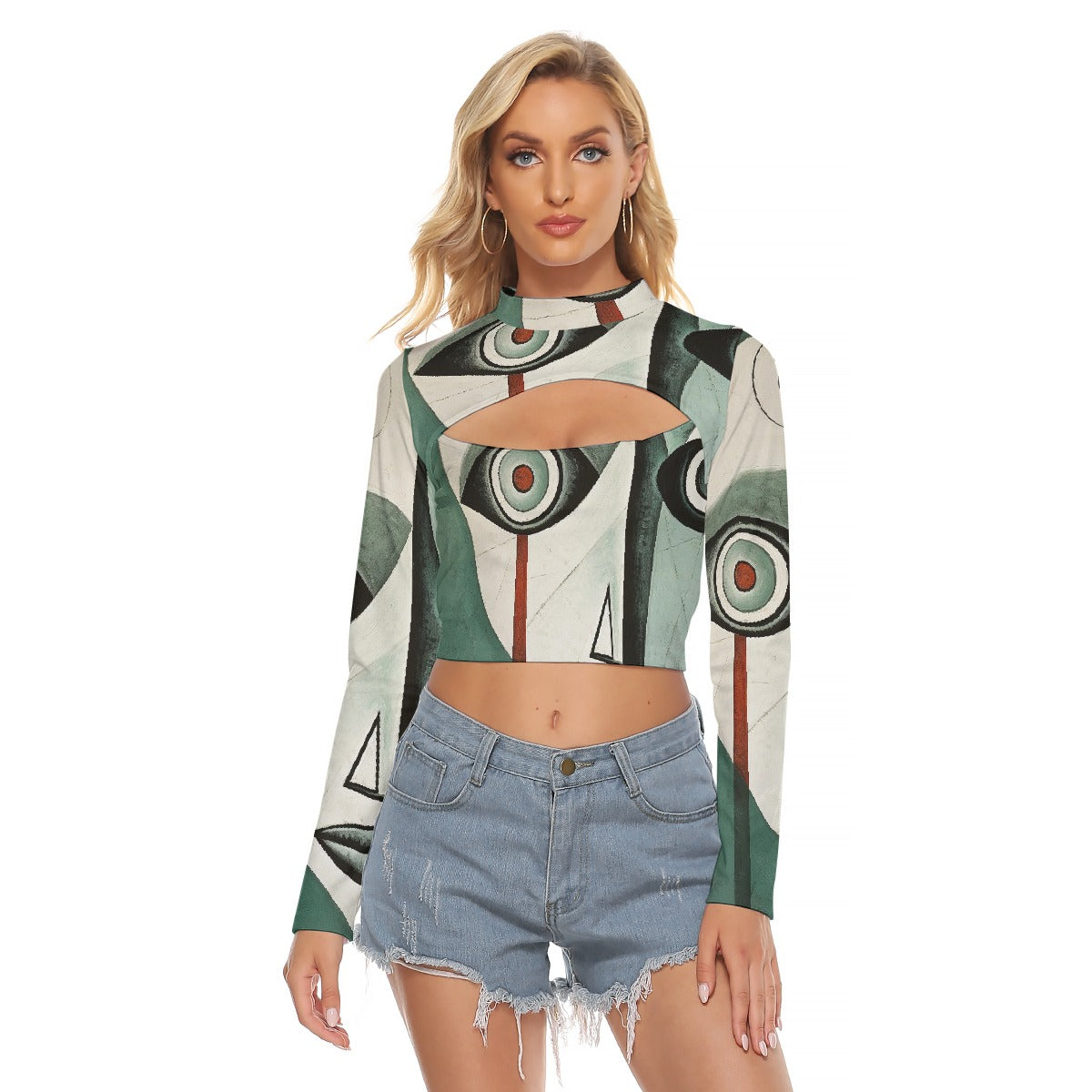 All-Over Print Women's Hollow Chest Keyhole Tight Crop Top