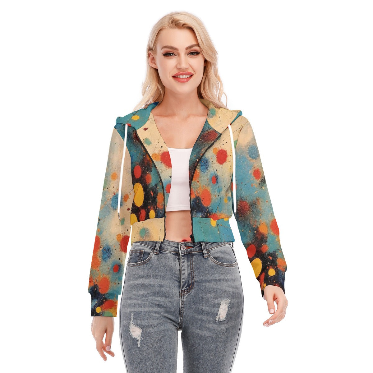 All-Over Print Women's Crop Top Hoodie With Zipper Closure