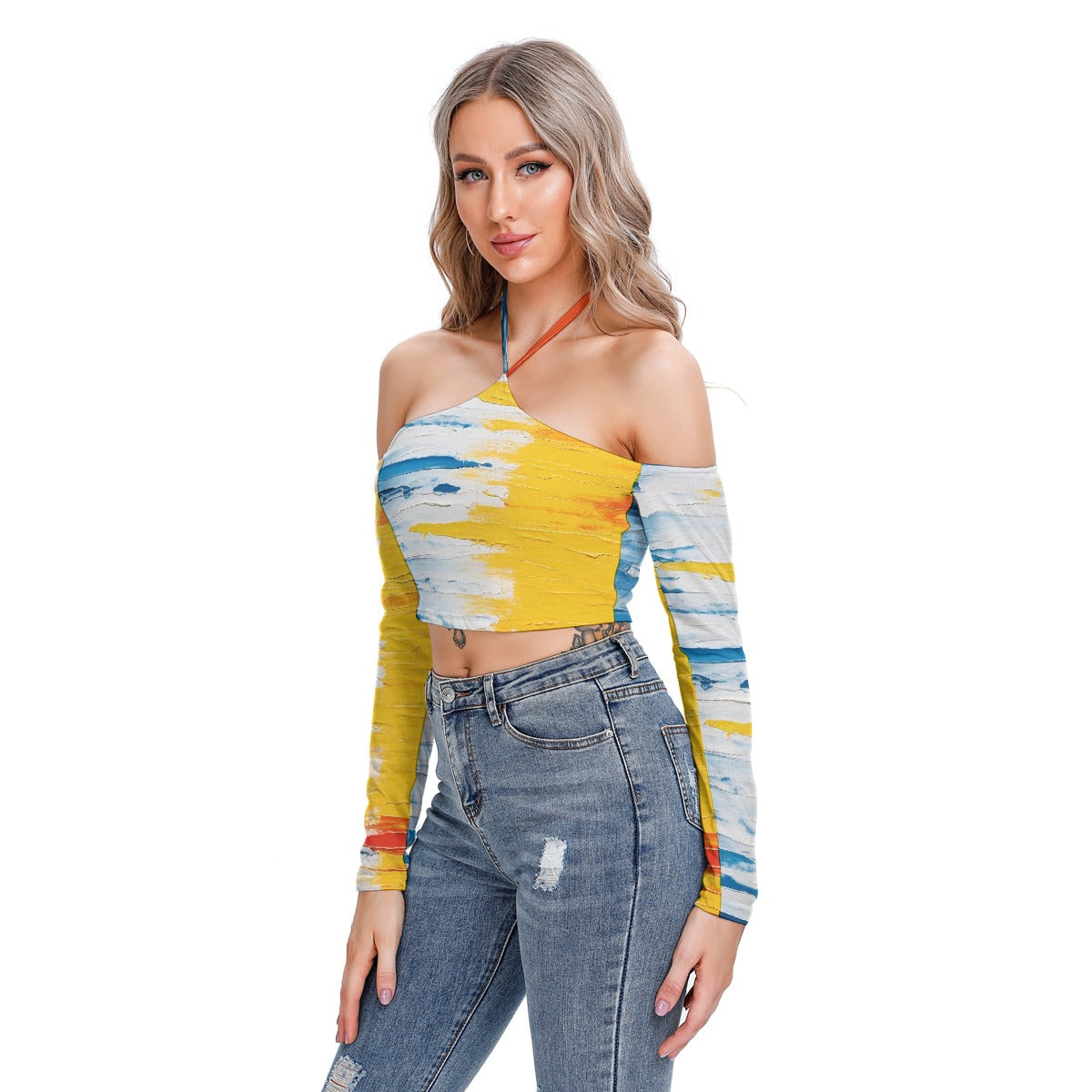 All-Over Print Women's Halter Lace-up Top