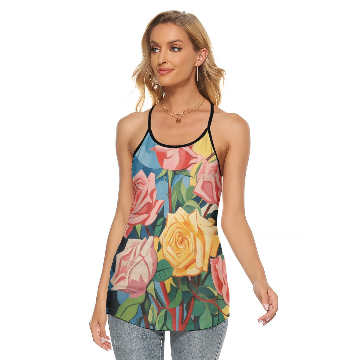All-Over Print Women's Criss-Cross Open Back Tank Top