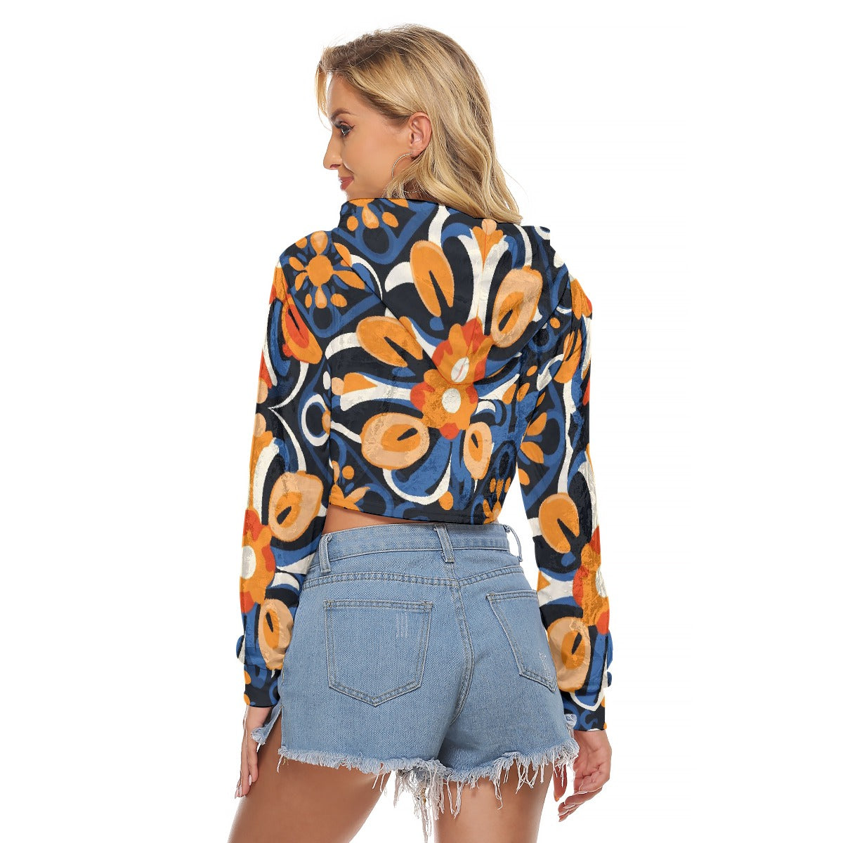 All-Over Print Women's Crop Top Hoodie|Velvet