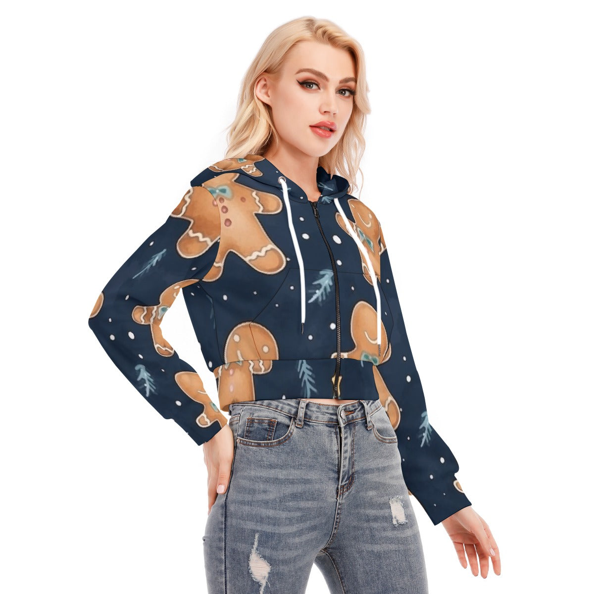 All-Over Print Women's Crop Top Hoodie With Zipper Closure
