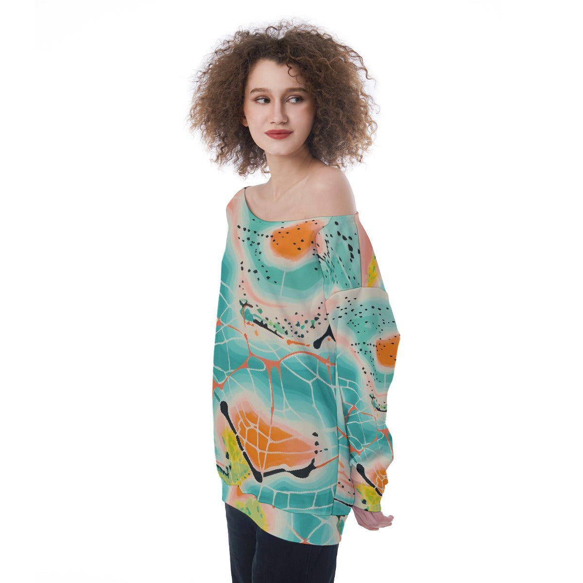 All-Over Print Oversized Women's Off-Shoulder Sweatshirt