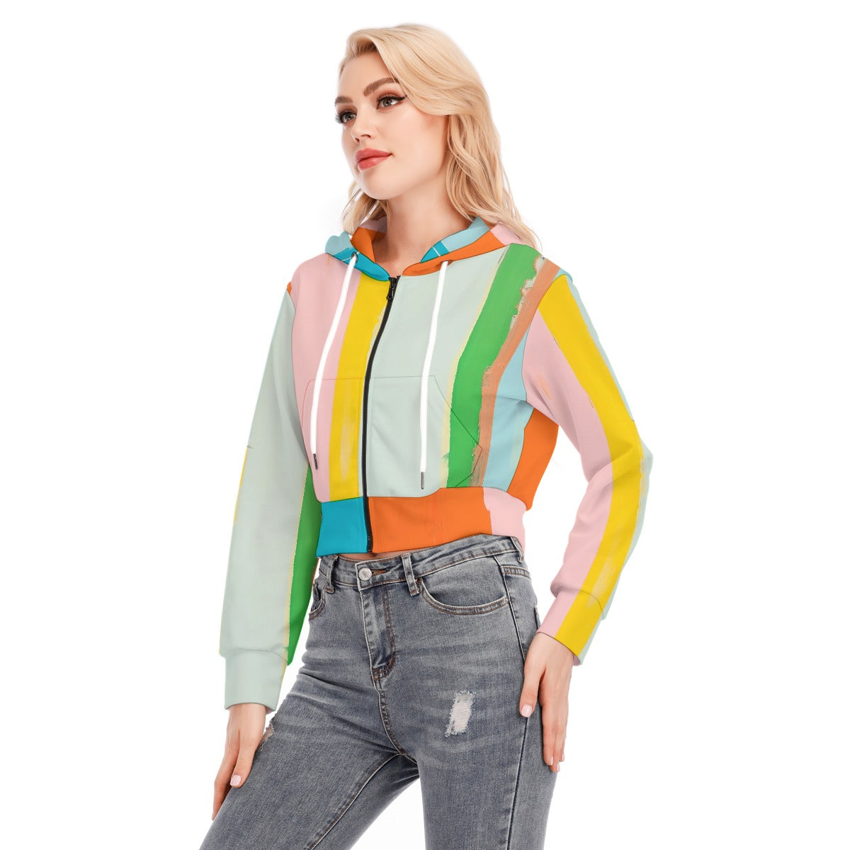 All-Over Print Women's Crop Top Hoodie With Zipper Closure