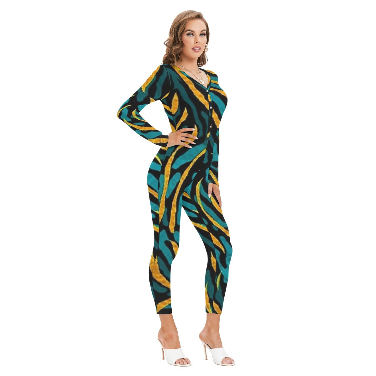 All-Over Print Women's Plunging Neck Jumpsuit