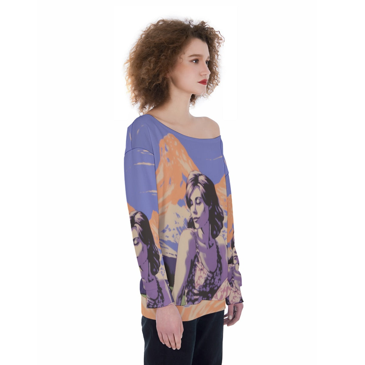 All-Over Print Oversized Women's Off-Shoulder Sweatshirt
