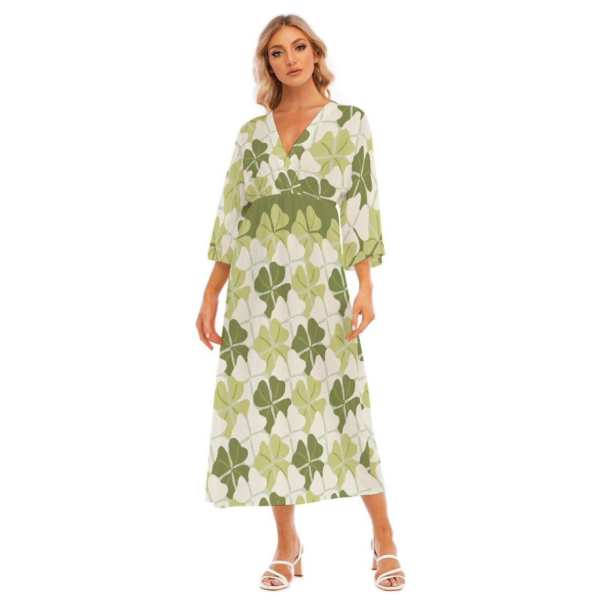 All-Over Print Women's Mid-Sleeve Long Dress