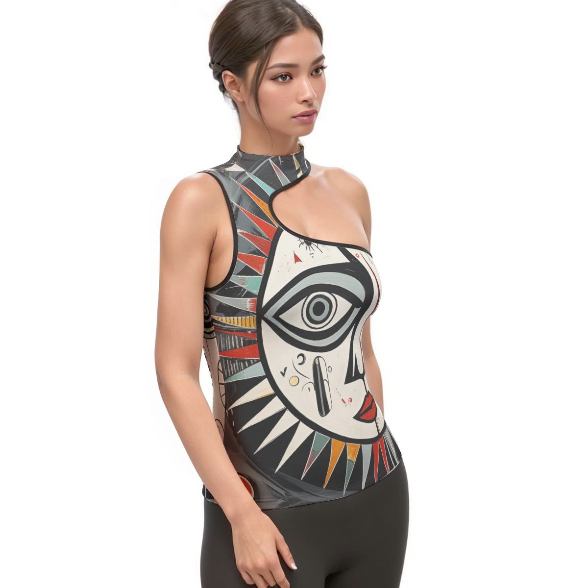 All-Over Print Women's Halter Sleeveless Asymmetrical Tank Top