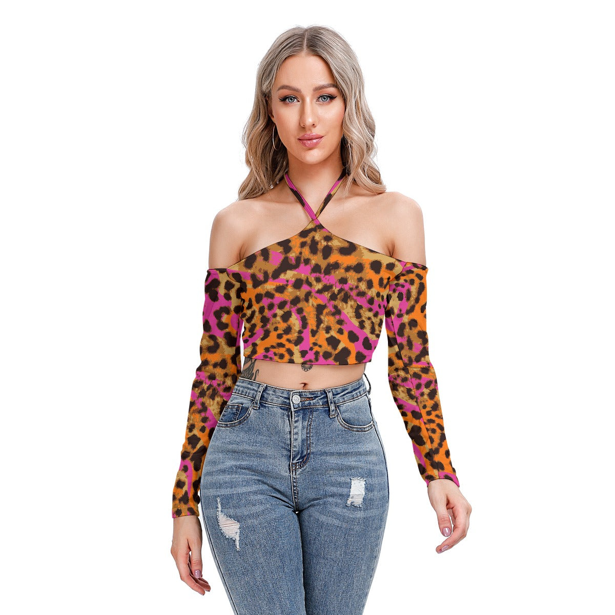 All-Over Print Women's Halter Lace-up Top
