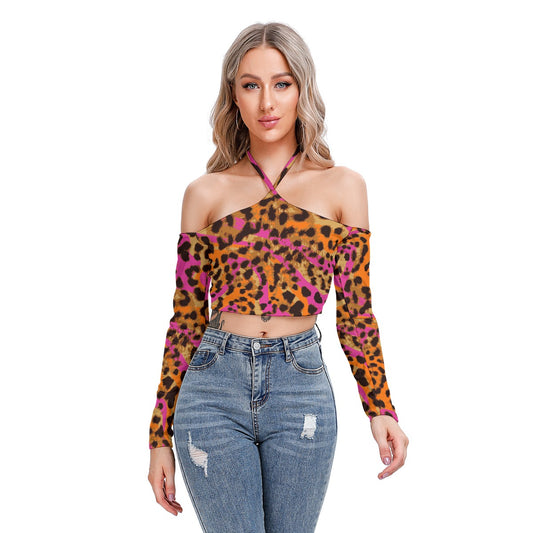 All-Over Print Women's Halter Lace-up Top