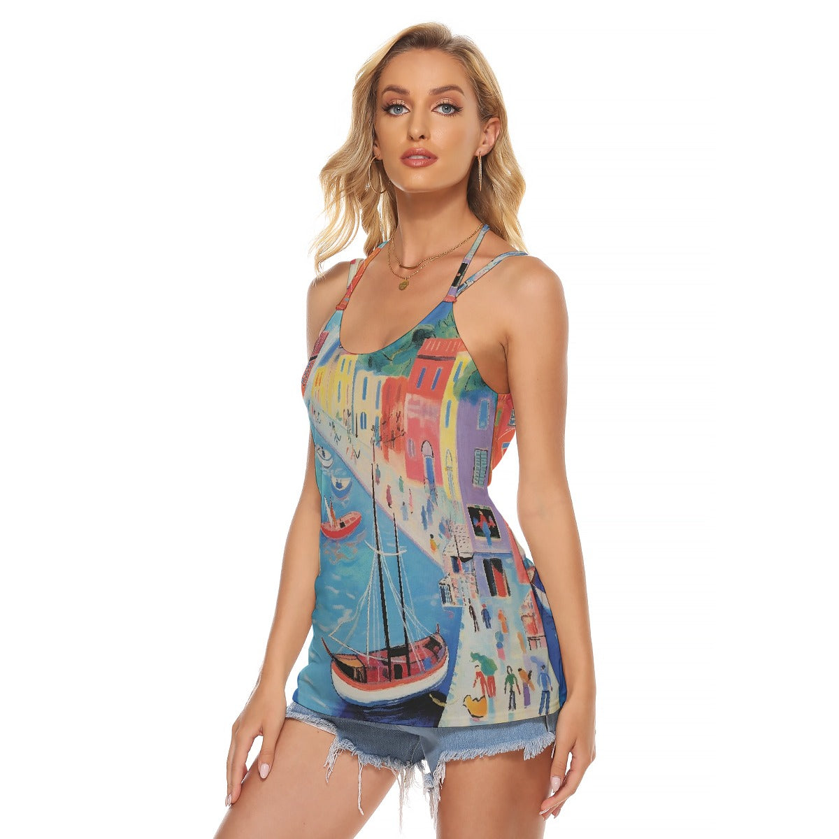 All-Over Print Women's Halter Top With Backless
