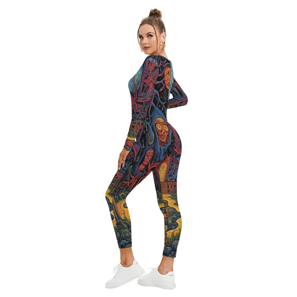 All-Over Print Women's Plunging Neck Jumpsuit