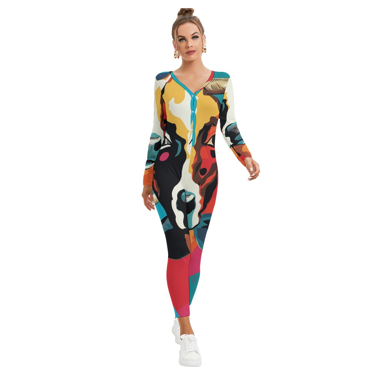 All-Over Print Women's Plunging Neck Jumpsuit