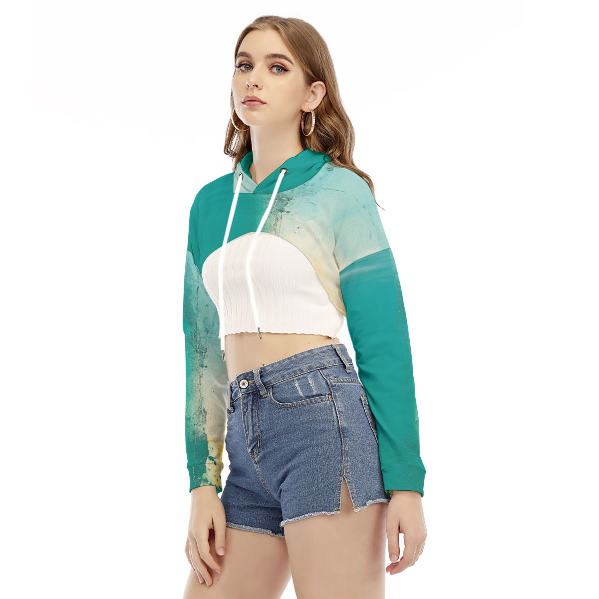 All-Over Print Women's Smock Short Hoodie With Long Sleeve