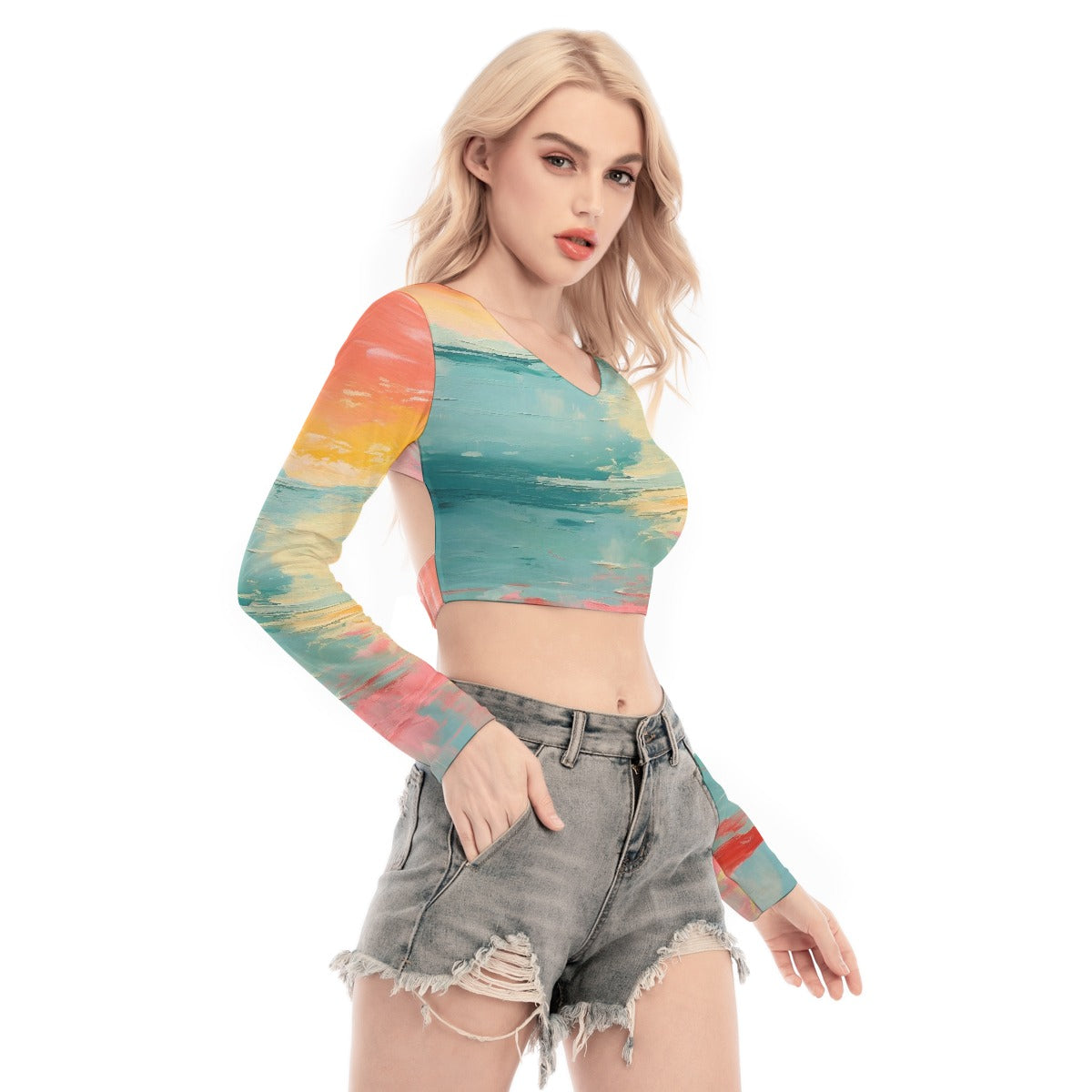 All-Over Print Women's Back Hollow T-shirt With Strap