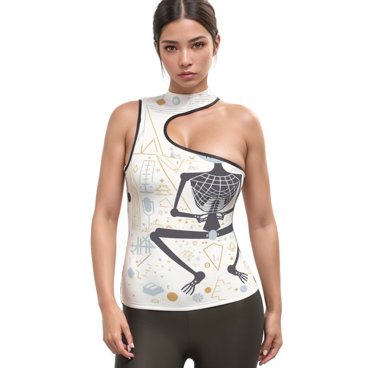 All-Over Print Women's Halter Sleeveless Asymmetrical Tank Top