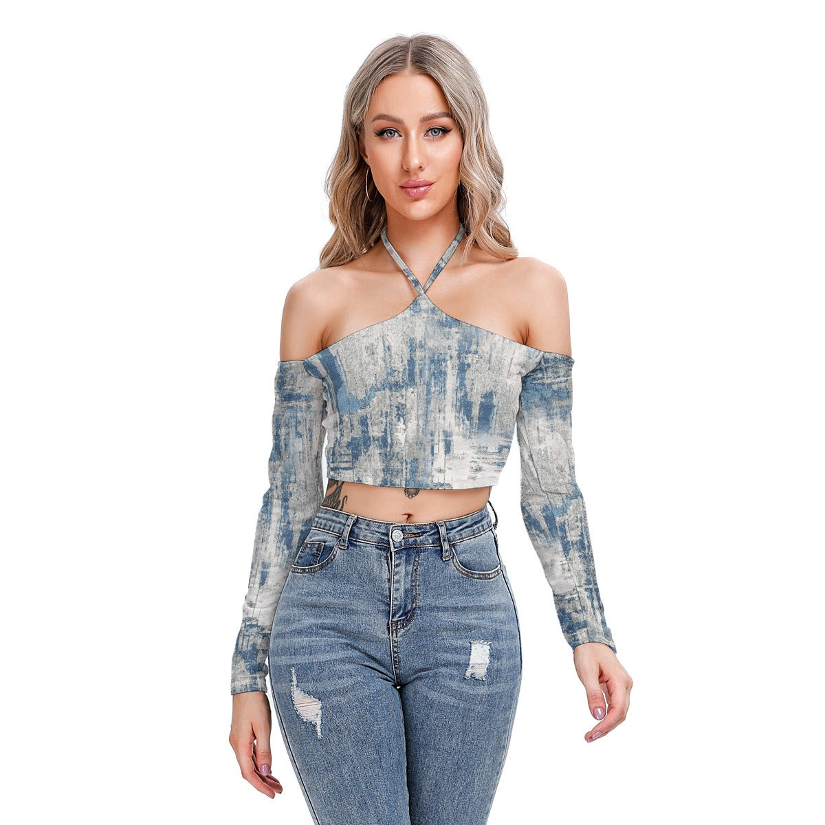 All-Over Print Women's Halter Lace-up Top
