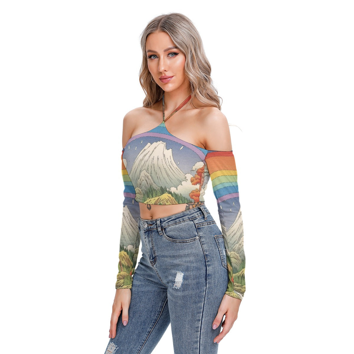All-Over Print Women's Halter Lace-up Top